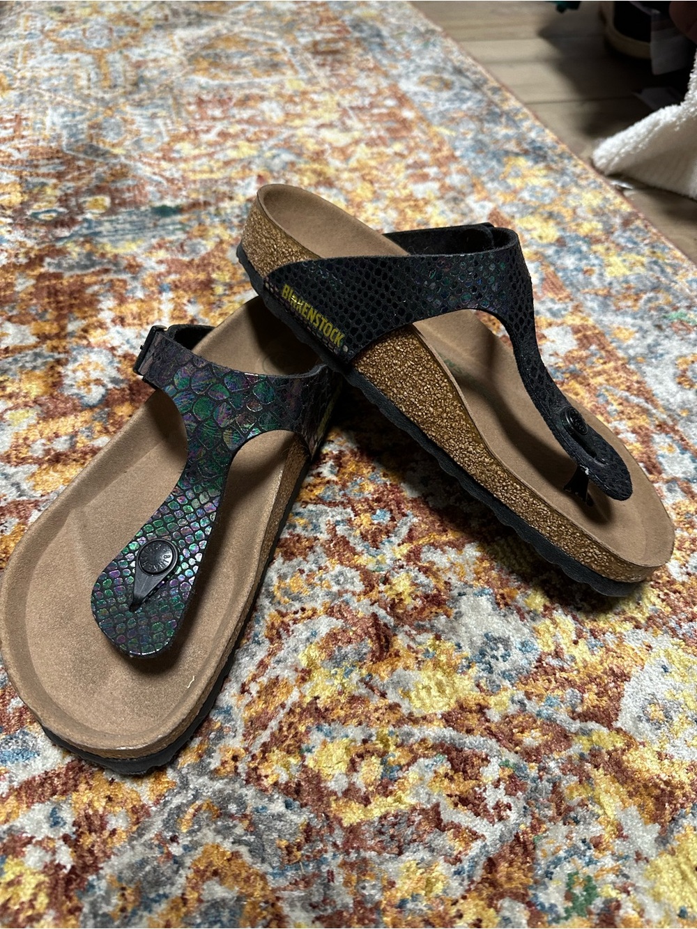 Birkenstock Gizeh Iridescent Snake-Print Thong Sandals - Green/Purple/Blue